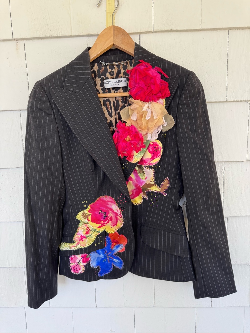 Dolce & Gabbana Pinstripe Floral Appliqué Blazer size 40